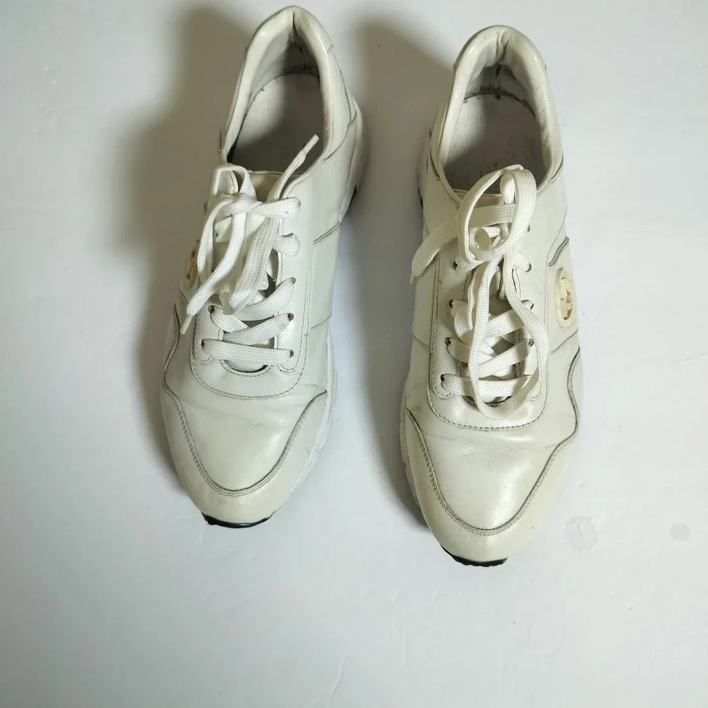 Gucci Interlocking G Leather Sneakers Off-White Low Top Trainers Mens 10.5 - Picture 3 of 16